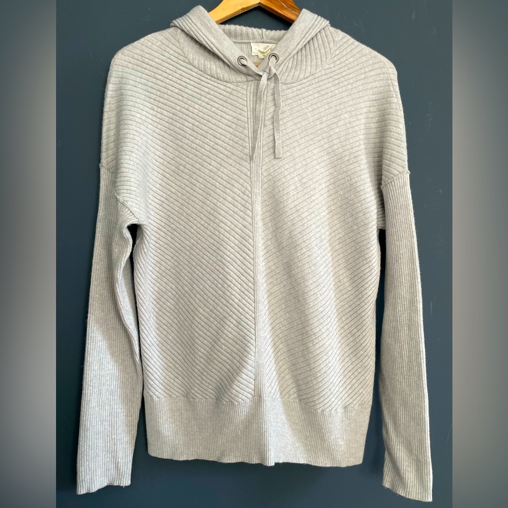 Caslon Light Heather Gray Knit Sweater Ribbed Pullover Hoodie Size Medium